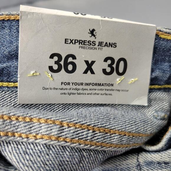 Express Kingston Jeans Mens 36x30 Blue Distressed Straight Leg Classic Fit Denim - Picture 2 of 16